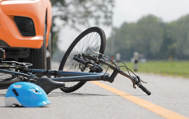 Accident car crash with bicycle on road