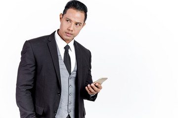 Architect engineer use mobile to connext business friend.