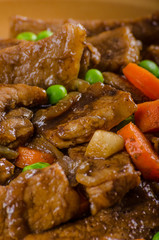 Pork medallions with vegetable and soy garlic sauce