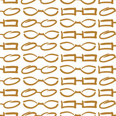 Glasses and Sunglasses Gold Seamless Pattern. Vector illustration.