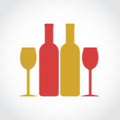 red and white wine glass and bottles, stock vector illustration