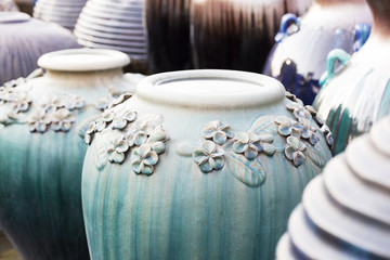 Grown jar in the nature, Earthen jar pottery in Thai Luxury style. 