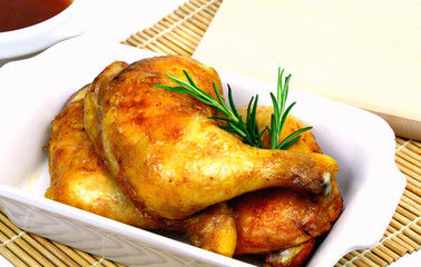 roast chicken legs with Soup made from roasted chicken
