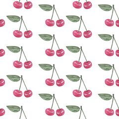 Seamless pattern with watercolor cherry berry