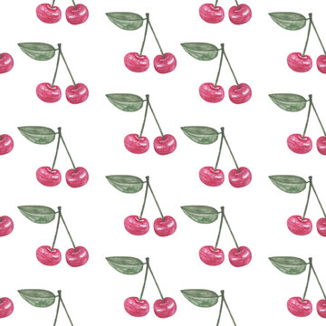 Seamless pattern with watercolor cherry berry