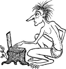 Forest troll with a laptop