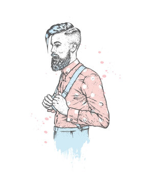 Stylish man with a beard. Vector illustration for a card or poster. Barbershop. Hipster.
