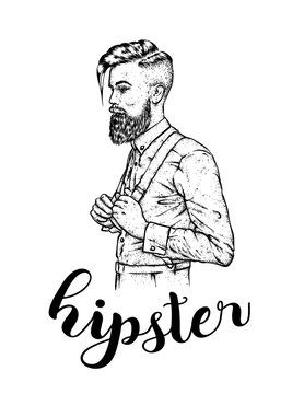 Stylish man with a beard. Vector illustration for a card or poster. Barbershop. Hipster.
