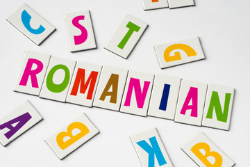word Romanian made of colorful letters
