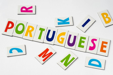 word Portuguese made of colorful letters