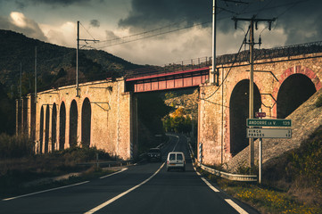 Road under railway viaduct