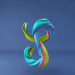 3d rendering of abstract wavy dabs of  paint alphabet on blue background. Uppercase letter S