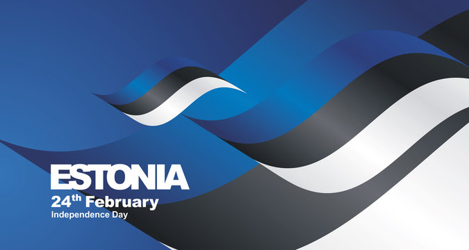 Independence Day Estonia flag ribbon landscape background greeting card