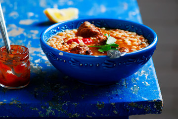 Fototapeta na wymiar moroccan meatball couscous soup.