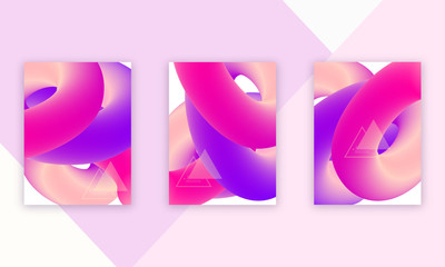 Abstract cover design set, vector illustration. Ultra violet, pink fluid shapes isolated on white, cool modern graphic design elements for book, brochure, flyer, banner.