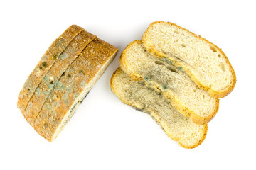 Mold on bread on a white background. Isolated.