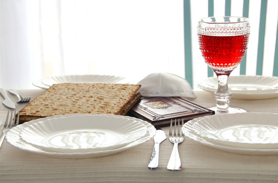 Pesah celebration concept (jewish Passover holiday festive table)