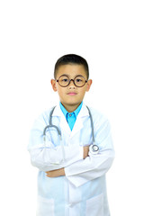 Fototapeta premium Portrait of Asian boy doctor on white background 