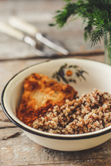 buckwheat porridge and fried meat