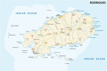 Rodrigues island road and beach vector map