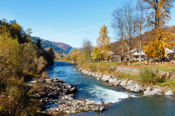 Autumn Carpathian mountain river (Ukraine).