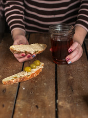 ciabatta - bread with olives on a wooden surface