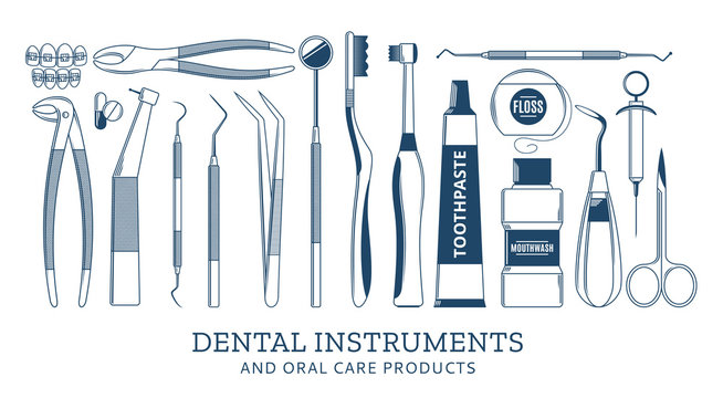 Dentist tools in glass equipment Royalty Free Vector Image