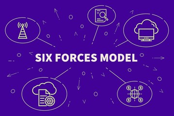 Business illustration showing the concept of six forces model