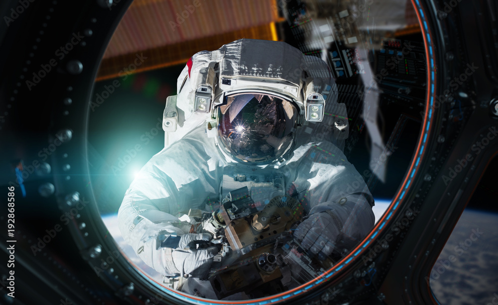 Wall mural astronaut working on a space station 3d rendering elements of this image furnished by nasa