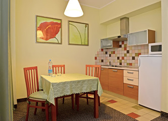  An interior of kitchen in green tones