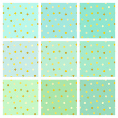 Naklejka premium Collection of mint vector green backgrounds with Golden dots