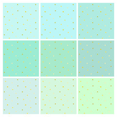 Set of mint vector green backgrounds with small Golden dots