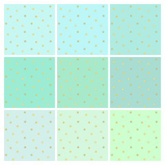 Set of mint vector green backgrounds with small gold stars