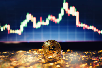 New virtual money concept, Gold Bitcoins ( btc )  is Digital crypto-currency use blockchain Technology for .Financial transactions in change the world