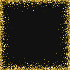 Round gold glitter. Chaotic frame with round gold glitter on black background. Elegant Vector illustration.