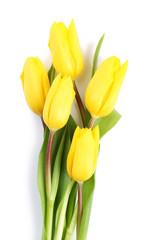 Fototapeta premium Bouquet of yellow tulips isolated on white background