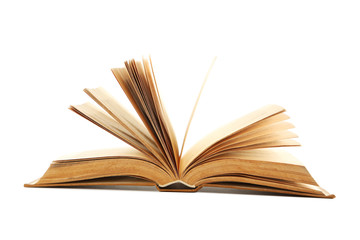 Fototapeta premium Open old book isolated on a white background