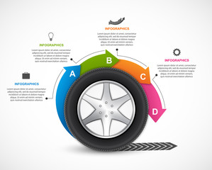 Infographic Design Template. Tire with arrows in a circle for brochures and presentations. Vector illustration.