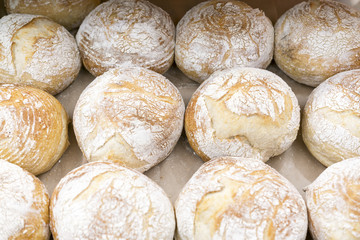 Warm air bread on the shelf in the store