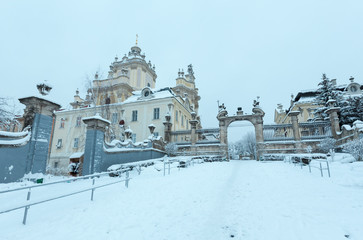 Early morning winter St. George Cathedral in Lviv, Ukraine