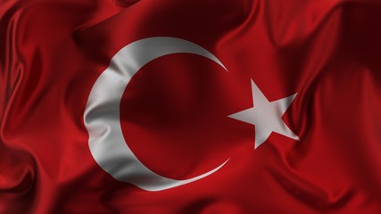 beautiful turkish flag made of silk. 3d illustration.