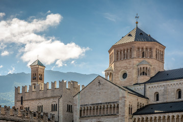 Fototapeta na wymiar Trento, Italy: The Piazza hosts the Romanesque Duomo of San Vigilio, built in 1212 on the commission of Bishop Federico Vanga – it was here that all the Council’s formal sessions were held.