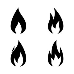 Fire flames black silhouettes. Fire icons set