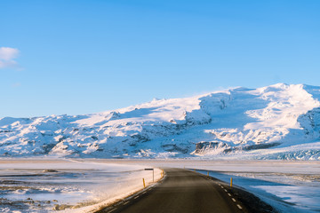 frozen highway at vatnajokull glacier, iceland