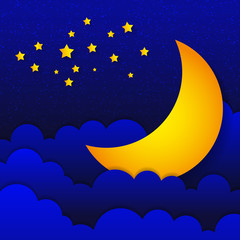 Naklejka na ściany i meble Retro illustration of a smiling moon good night.