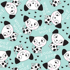 Obraz premium seamless cute turquoise dogs animal pattern vector illustration