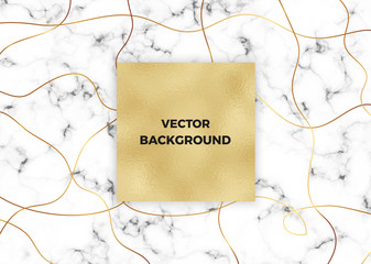 Minimalist white marble with gold lines and foil texture. Luxury cover templates. Cover design for placards, banners, party, birthday, wedding, flyers, presentations and cards