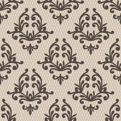 Vintage seamless pattern. Floral ornate wallpaper. Dark vector damask background with decorative ornaments and flowers in Baroque style. Luxury endless texture.