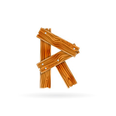 Letter R logo. Rough wooden plank icon. Isolated vector rustic concept.