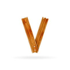 Letter V logo. Rough wooden plank icon. Isolated vector rustic concept.